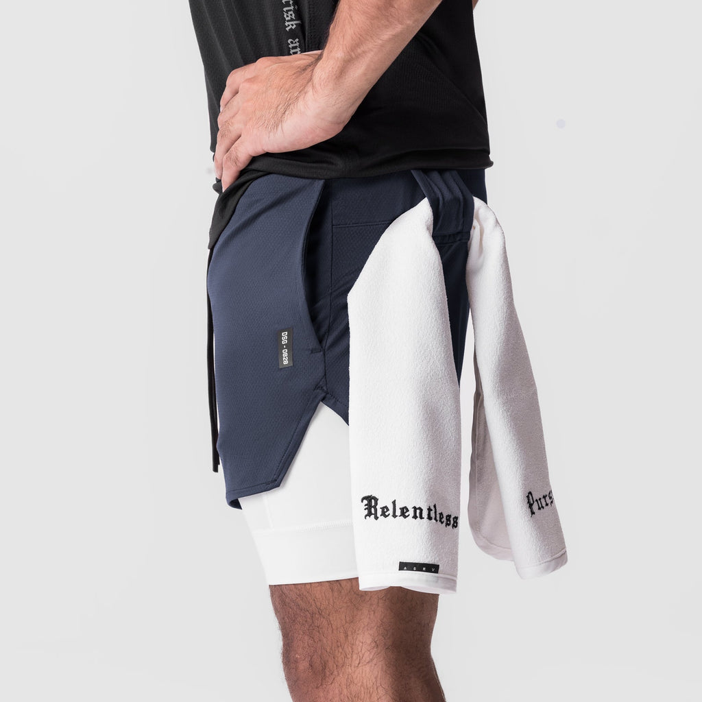 0828. Silver-Lite™ 5" Liner Short - Navy "Wings"/White