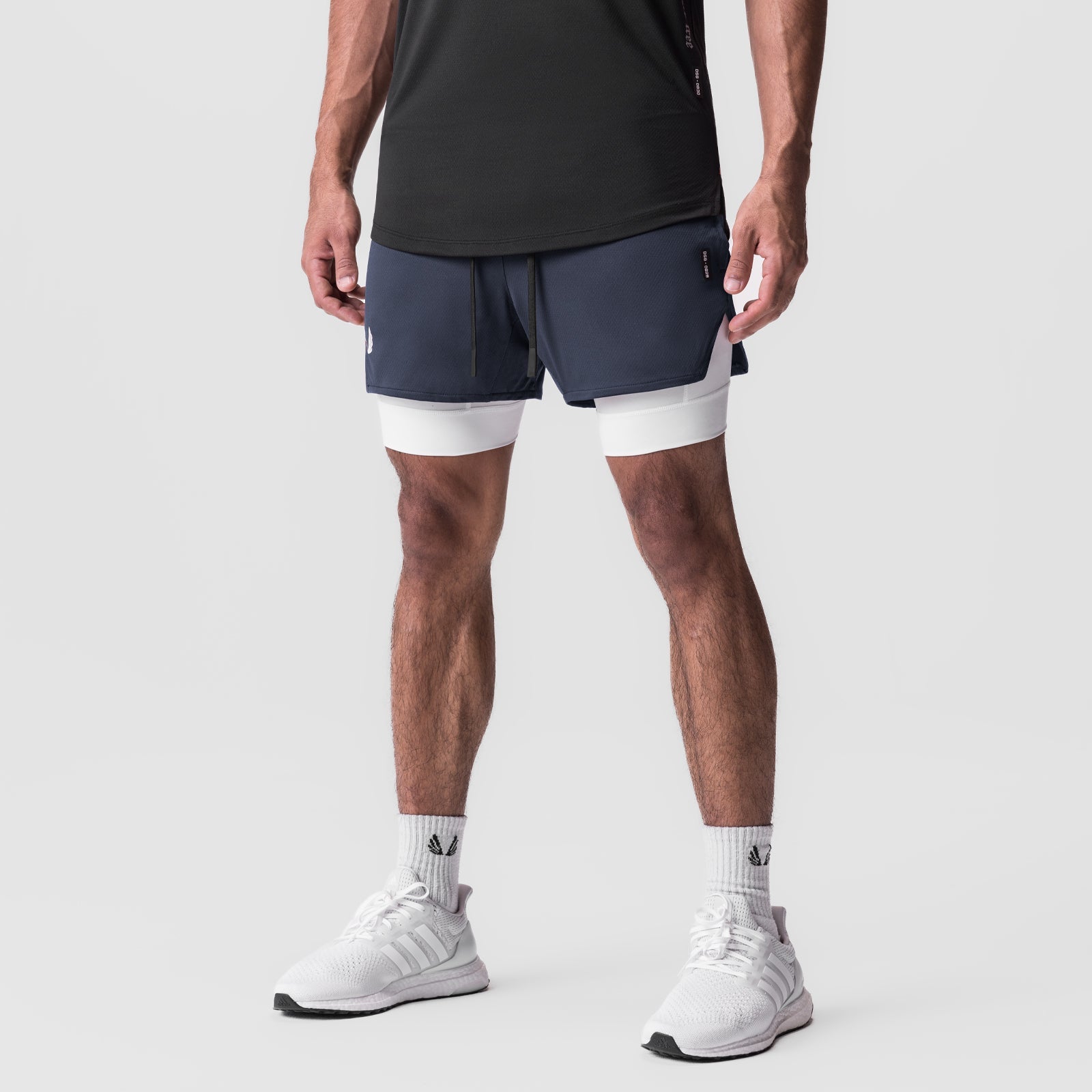 0828. Silver-Lite™ 5" Liner Short - Navy "Wings"/White