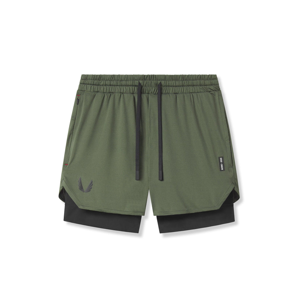 0828. AeroSilver® 5" Liner Short - Olive "Wings"/Black