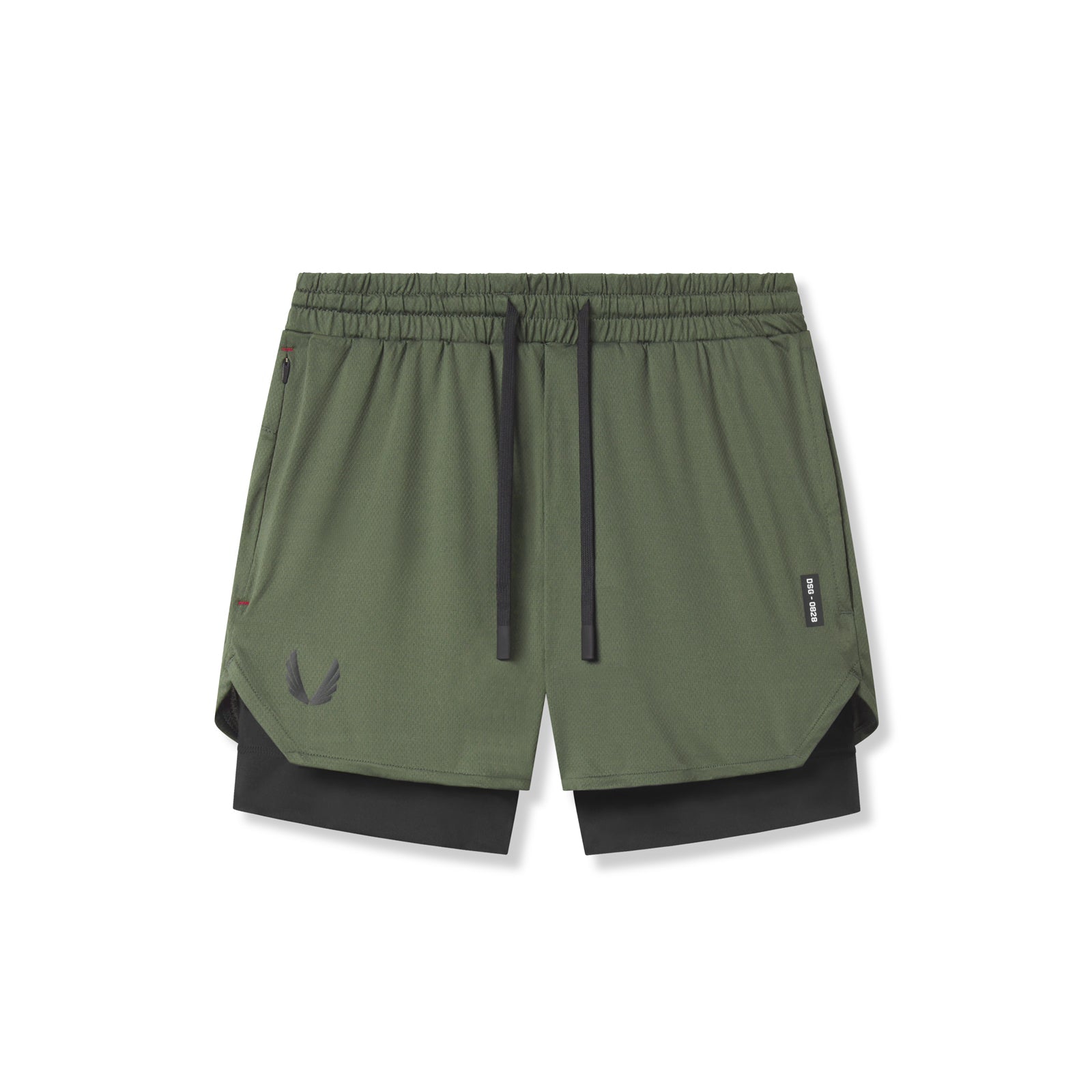 0828. AeroSilver® 5" Liner Short - Olive "Wings"/Black