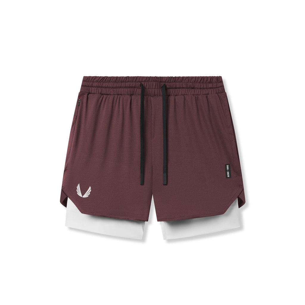 0828. Silver-Lite™ 5" Liner Short - Plum "Wings"/White