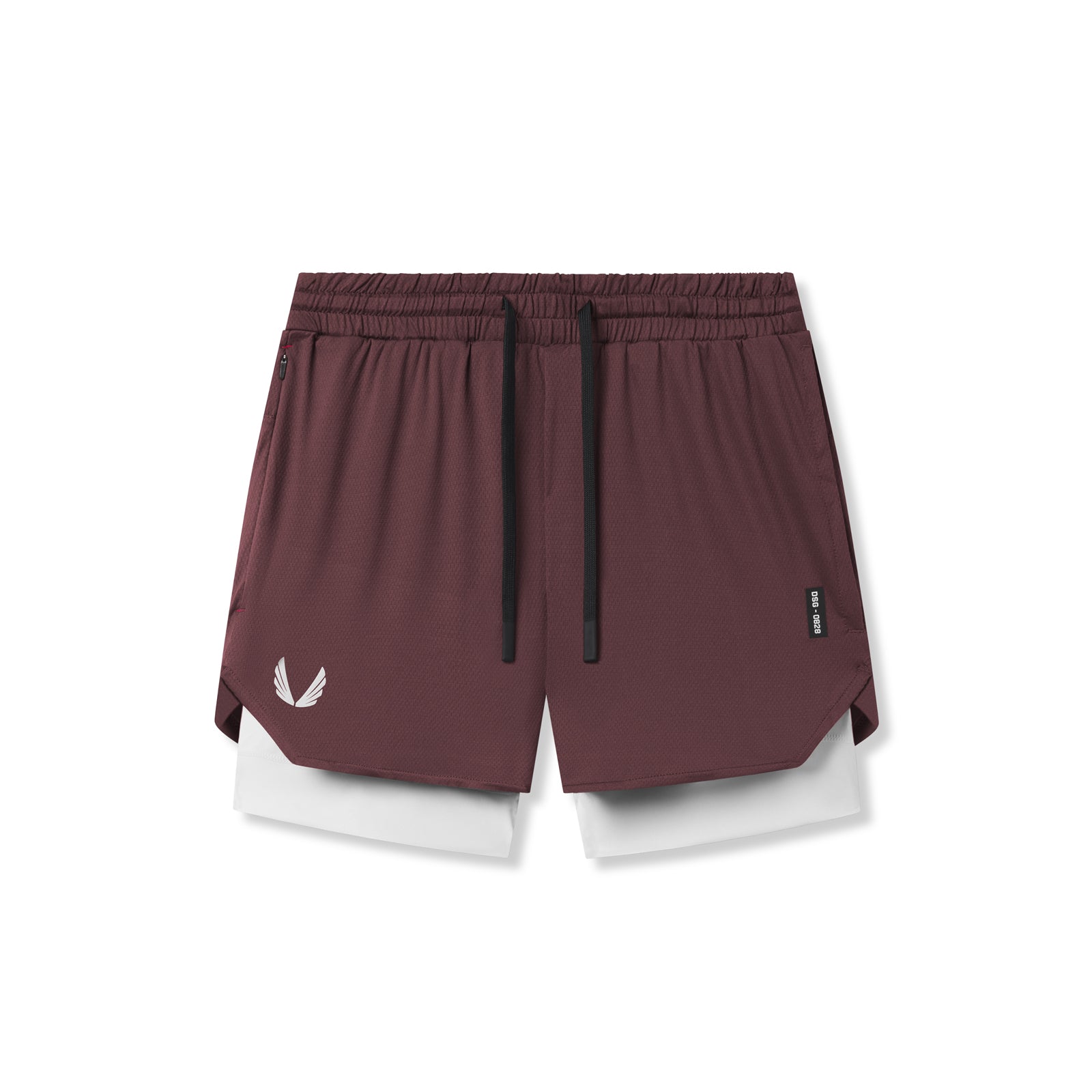 0828. Silver-Lite™ 5" Liner Short - Plum "Wings"/White
