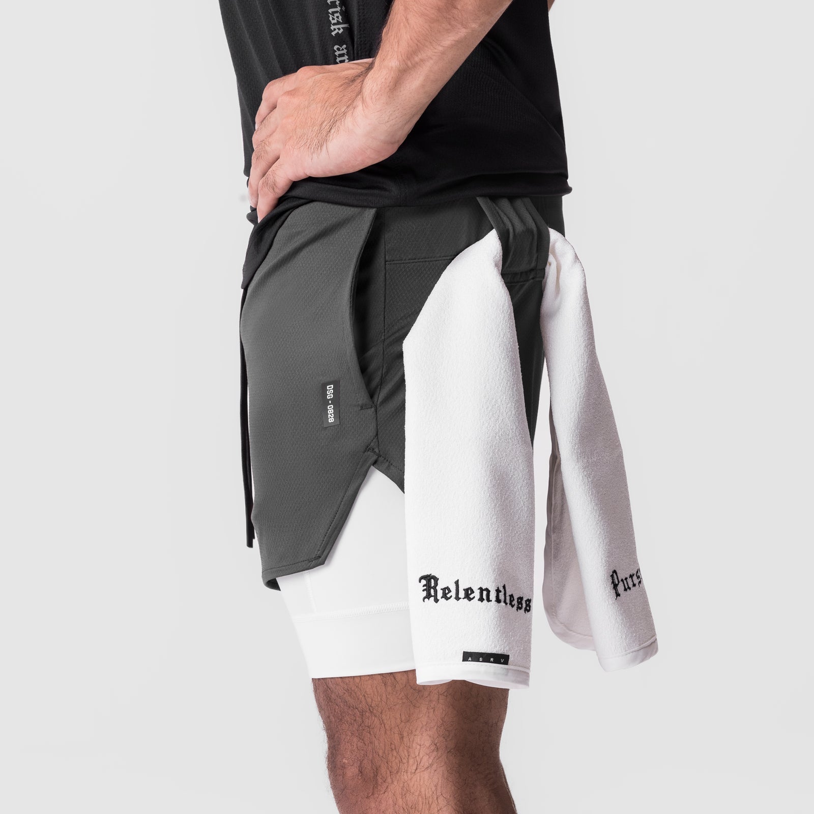 0828. Silver-Lite™ 5" Liner Short - Space Grey "Wings"/White