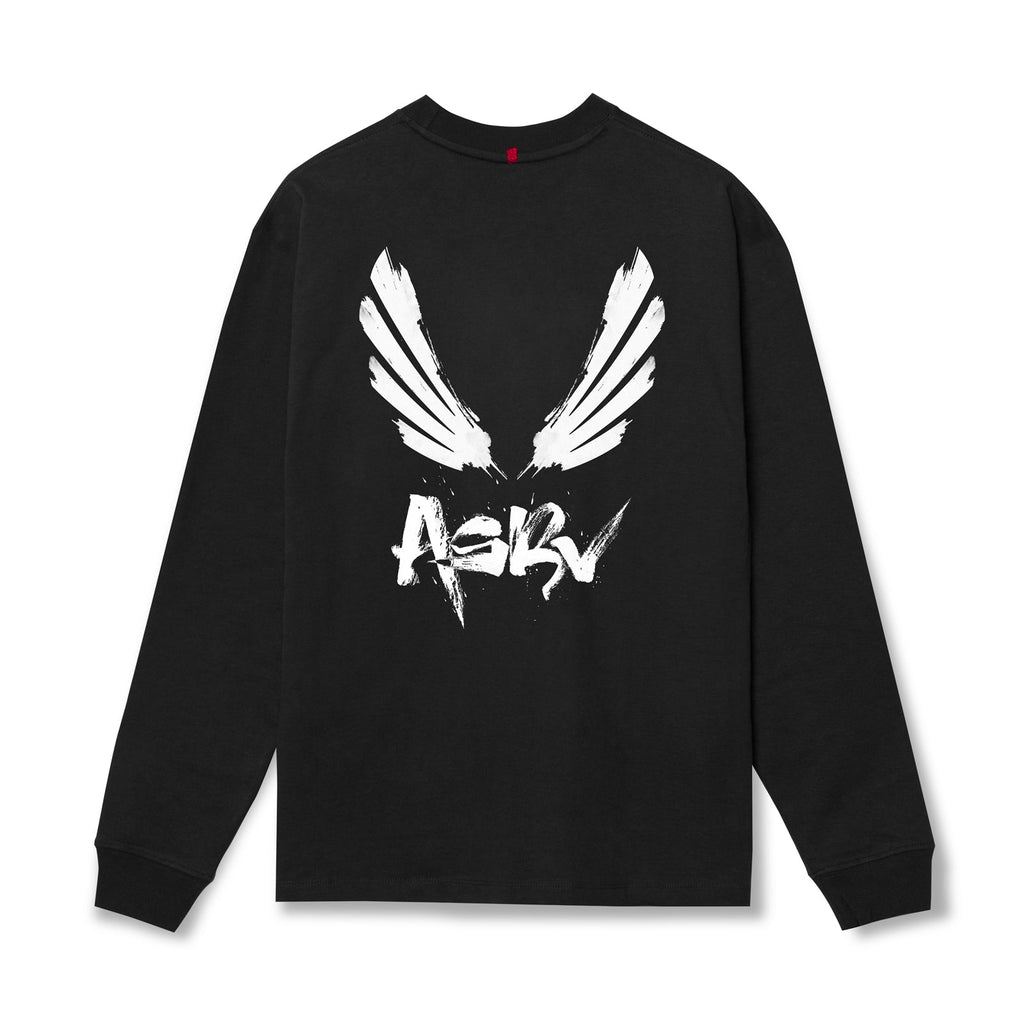 0851. Tech Essential™ Relaxed Long Sleeve - Black "Brush Wings/ASRV"