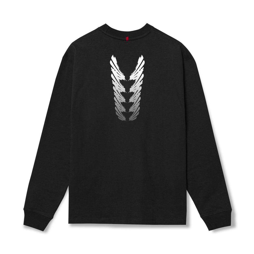 0851. Tech Essential™ Relaxed Long Sleeve - Black "Brush Stroke"