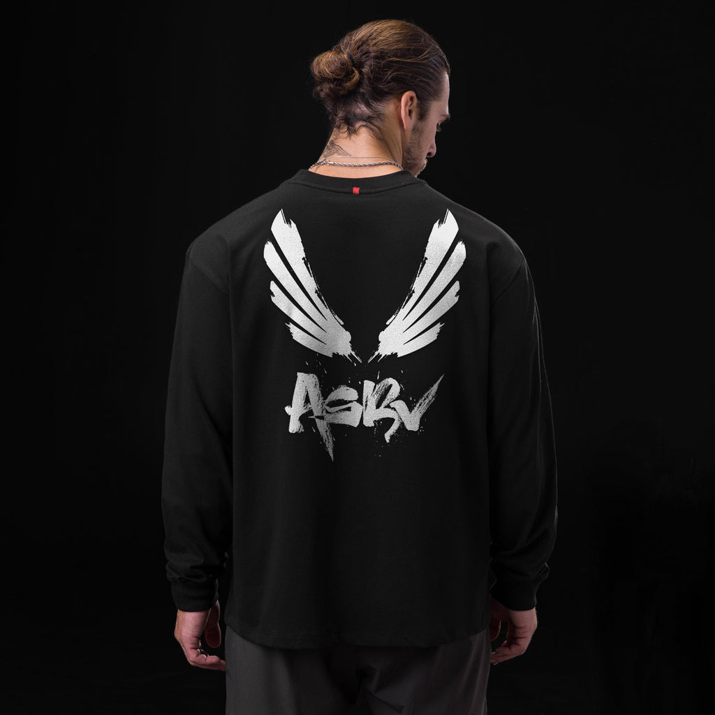 0851. Tech Essential™ Relaxed Long Sleeve - Black "Brush Wings/ASRV"