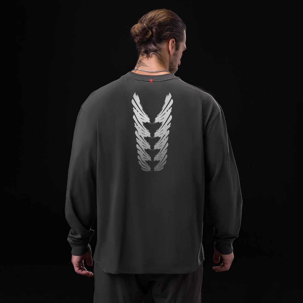 0851. Tech Essential™ Relaxed Long Sleeve - Space Grey "Brush Stroke"