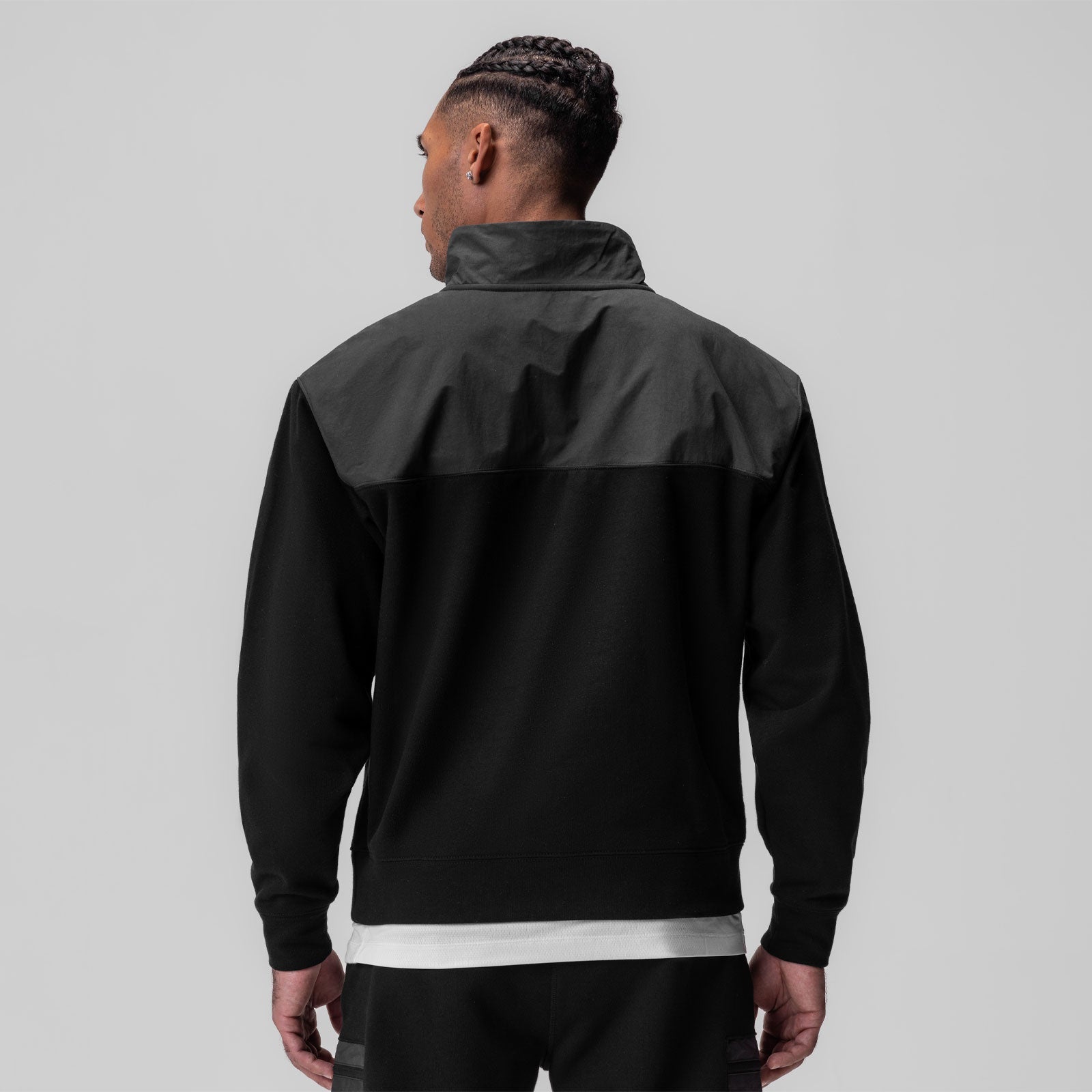 0903. Tech-Terry™ Paneled Quarter Zip - Black "Wave Dye"