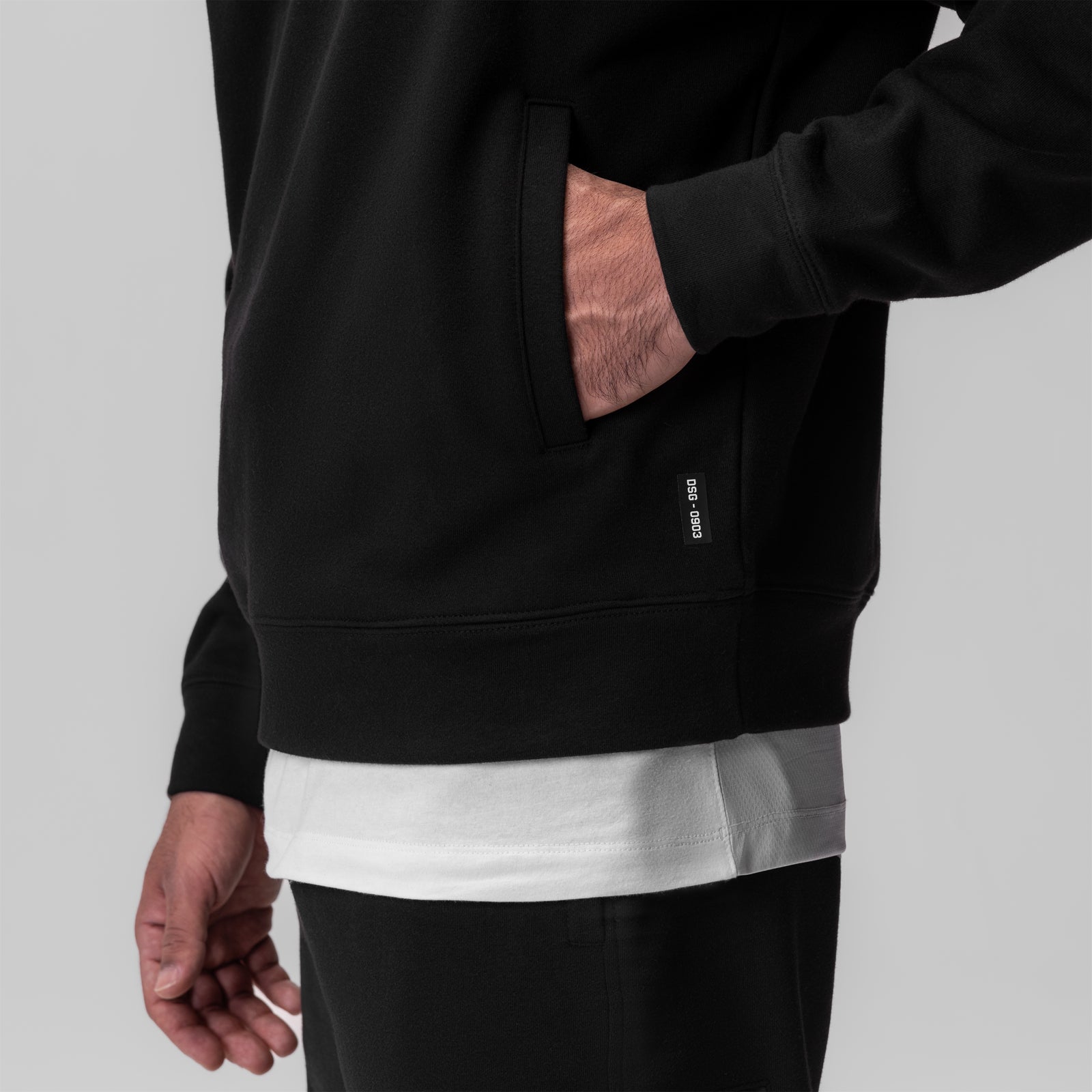 0903. Tech-Terry™ Paneled Quarter Zip - Black "Wave Dye"