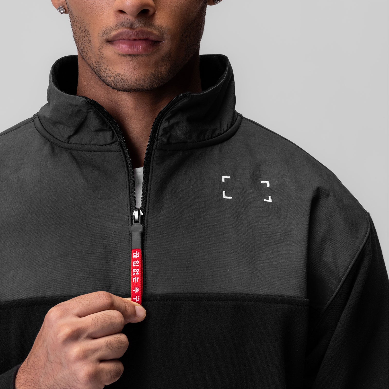 0903. Tech-Terry™ Paneled Quarter Zip - Black "Wave Dye"