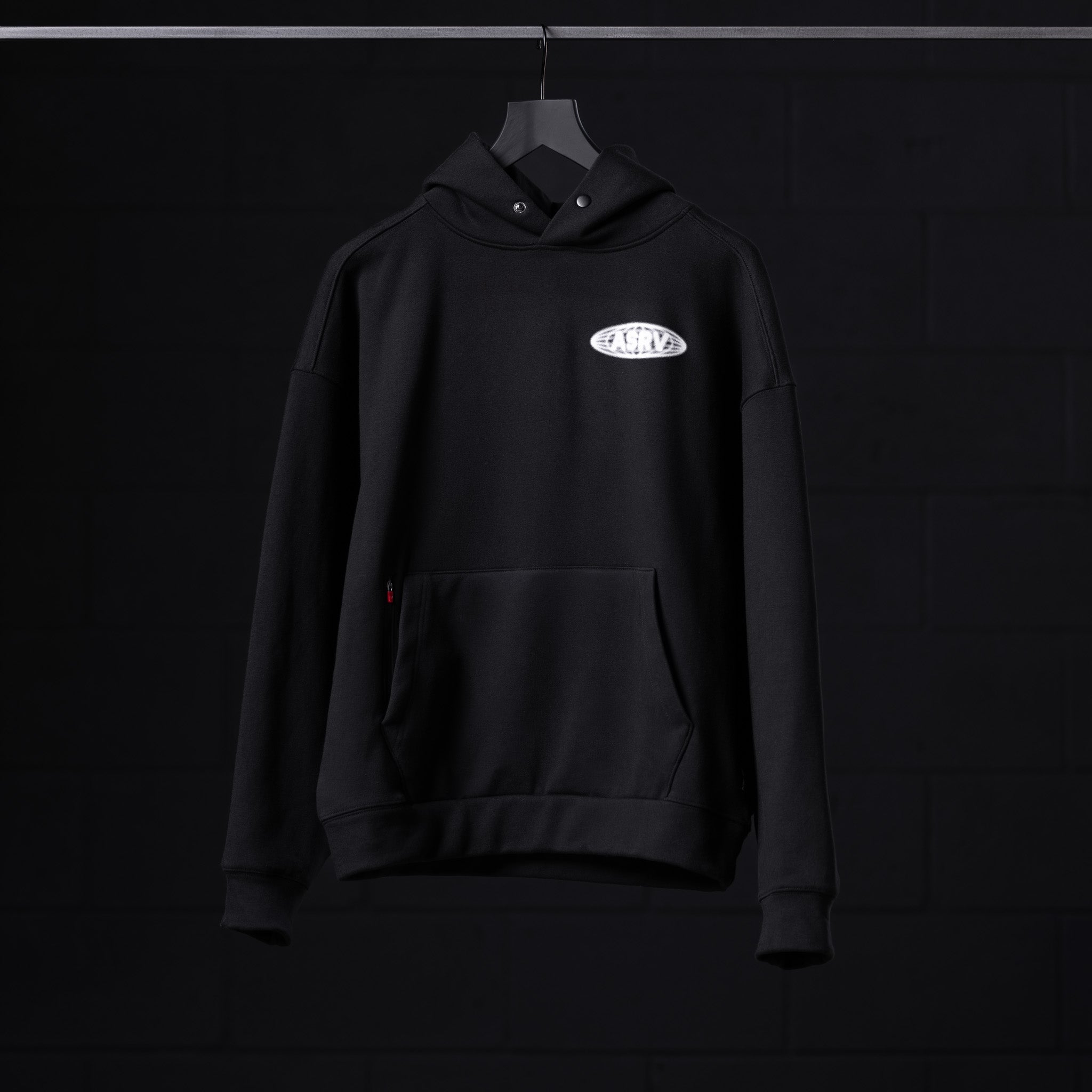 0874. Tech-Terry™ Zip Pocket Hoodie - Black "Global Reach"