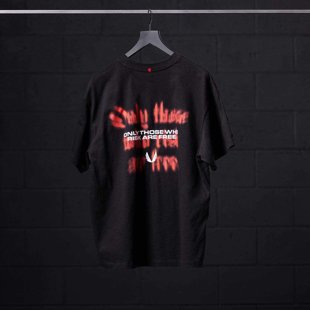 0797. Tech Essential™ Relaxed Tee - Black "Risk Protocol"