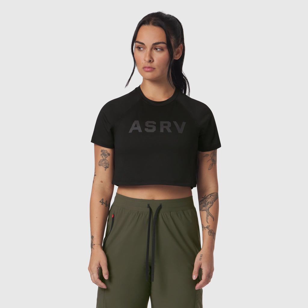 W018. AeroSilver® Cropped Tee - Black "ASRV"