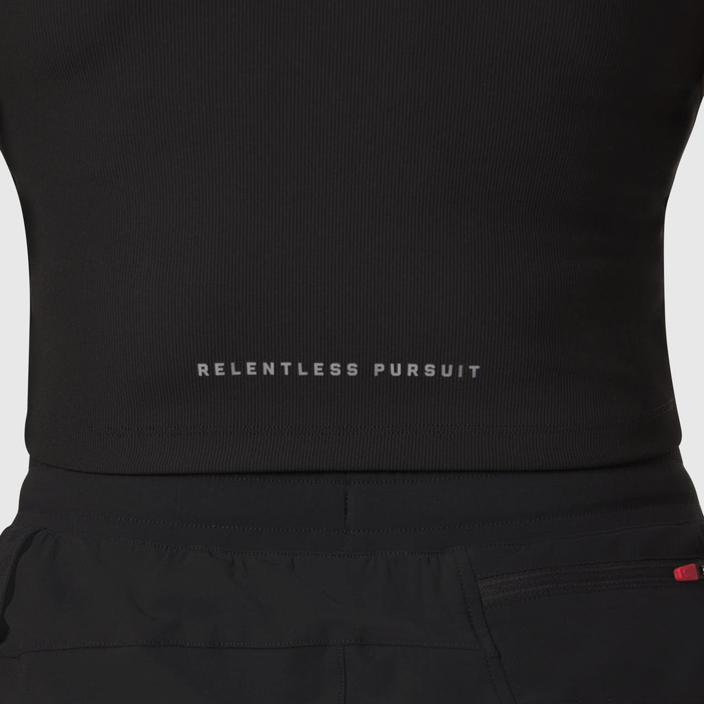 W023. LYCRA® Ribbed Mockneck Tank - Black