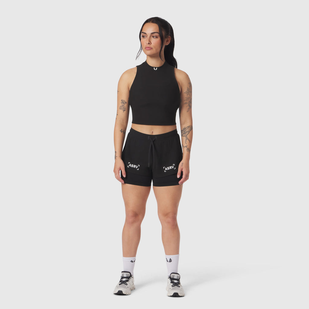 W023. LYCRA® Ribbed Mockneck Tank - Black