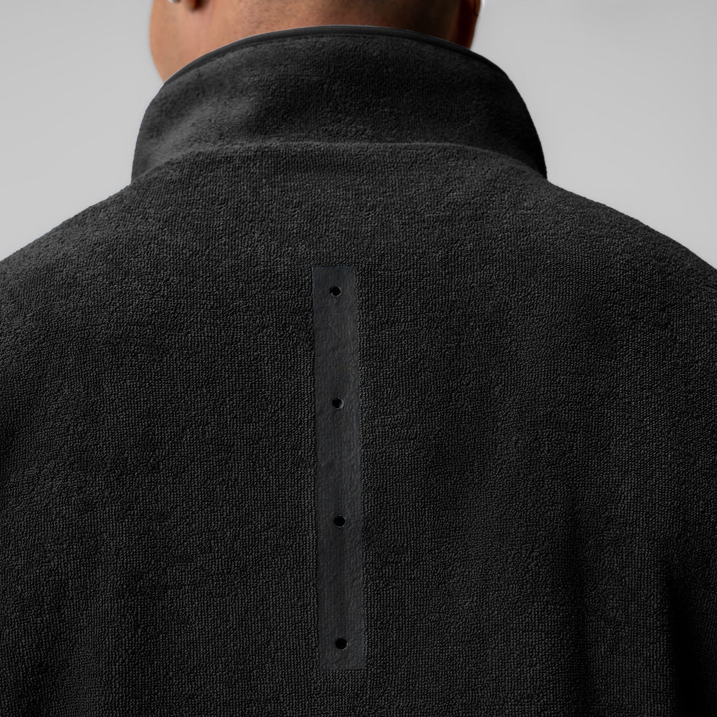 1057. Towel Terry Quarter Zip Oversized Tee - Black