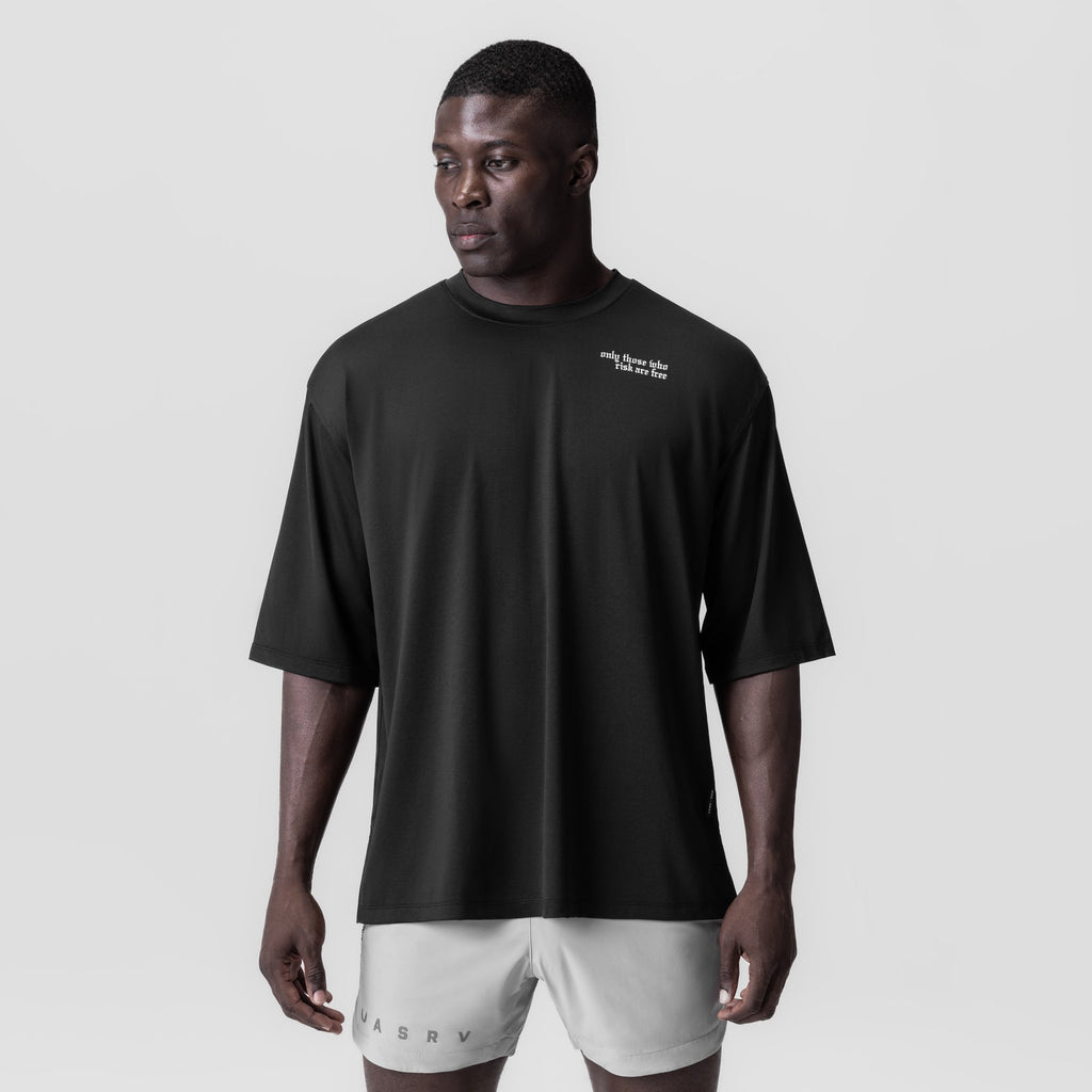0841. 3D-Lite® 2.0 Lycra® 3/4-Sleeve Oversized Tee - Black "Brush Wings"