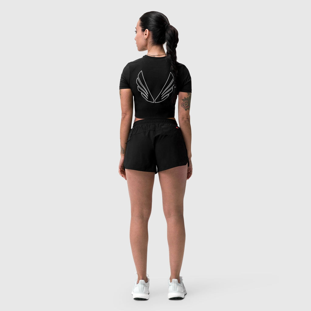 W019. LYCRA® Cropped Tee - Black "Big Wings"