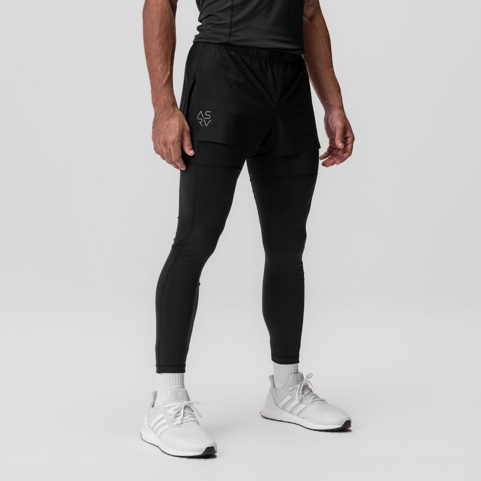 0911. Tetra-Lite® 2-in-1 High Split Legging Short - Black "Cyber"/Black
