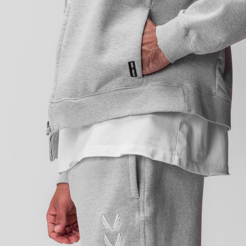 0843. Tech Essential™ Distressed Full Zip Hoodie - Heather Grey
