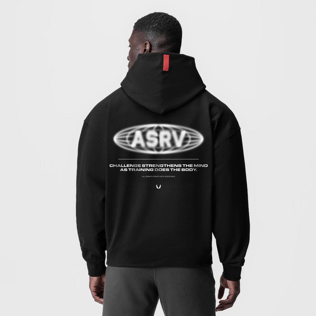 0874. Tech-Terry™ Zip Pocket Hoodie - Black "Global Reach"