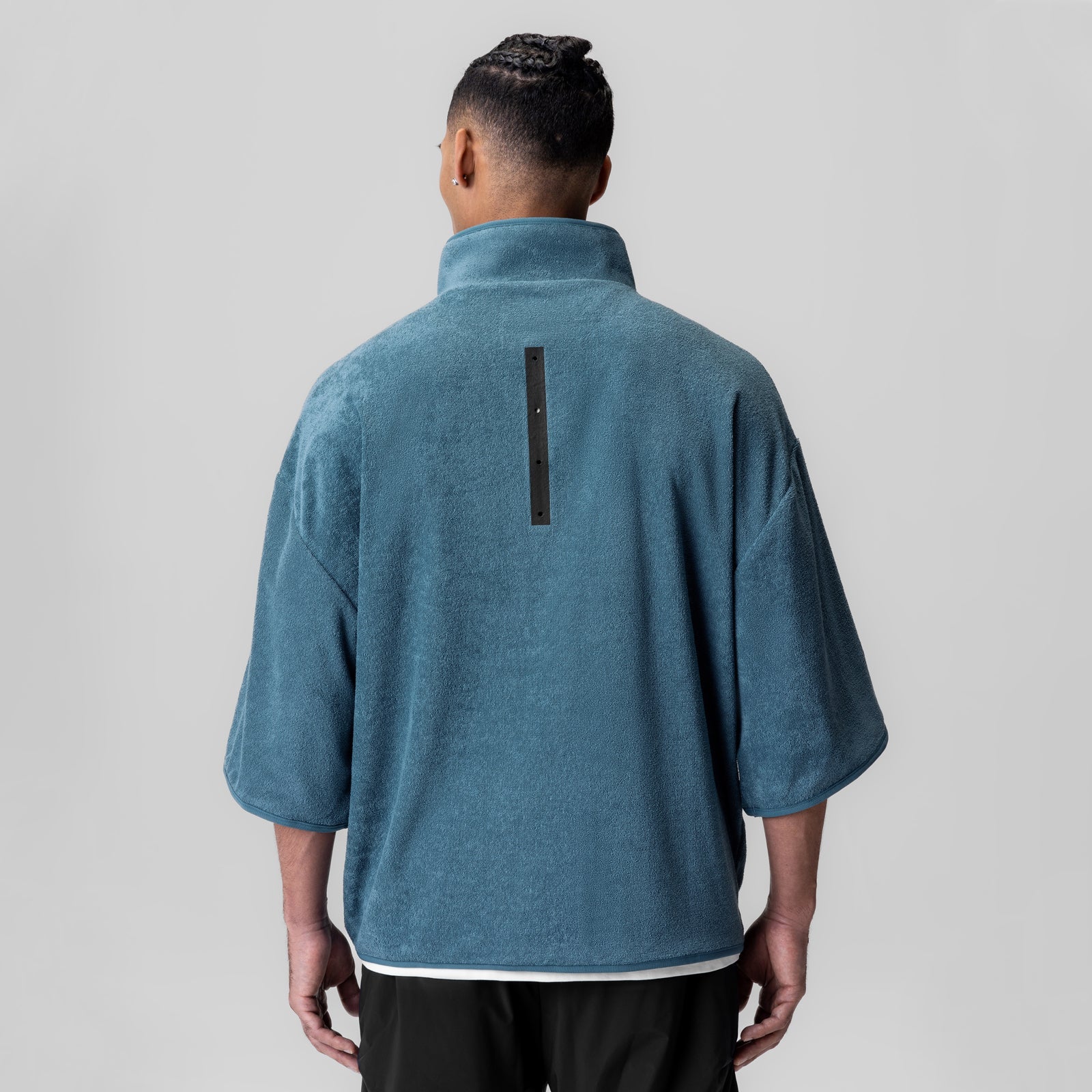 1057. Towel Terry Quarter Zip Oversized Tee - Storm