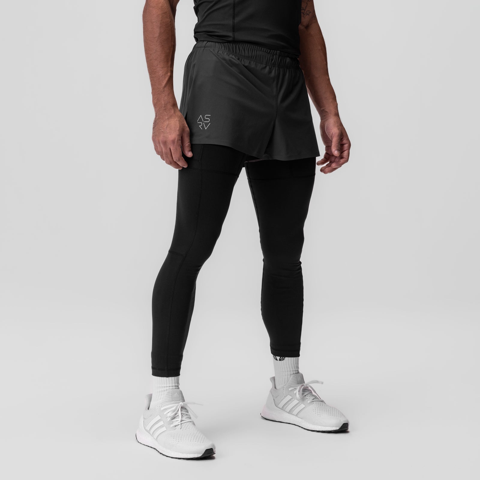 0911. Tetra-Lite® 2-in-1 High Split Legging Short - Space Grey "Cyber"/Black