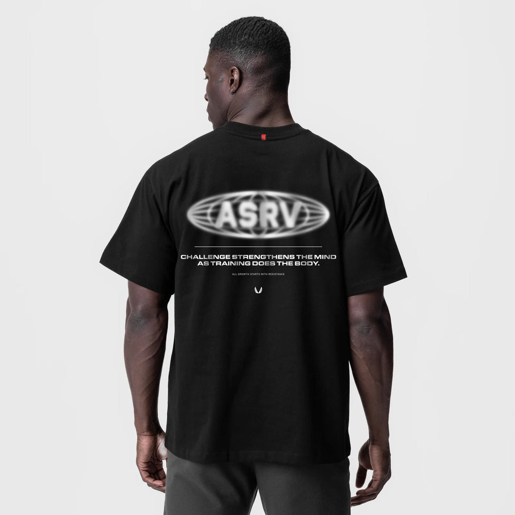 0797. Tech Essential™ Relaxed Tee - Black "Global Reach"