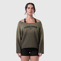 W049. Raw Hem Oversized Crewneck - Olive Sun Fade