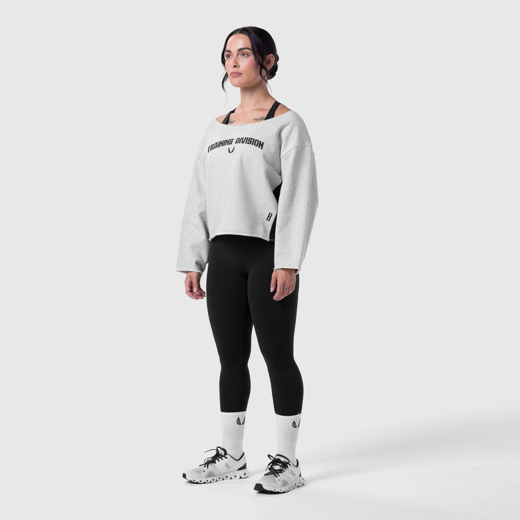 W049. Raw Hem Oversized Crewneck - Heather Grey