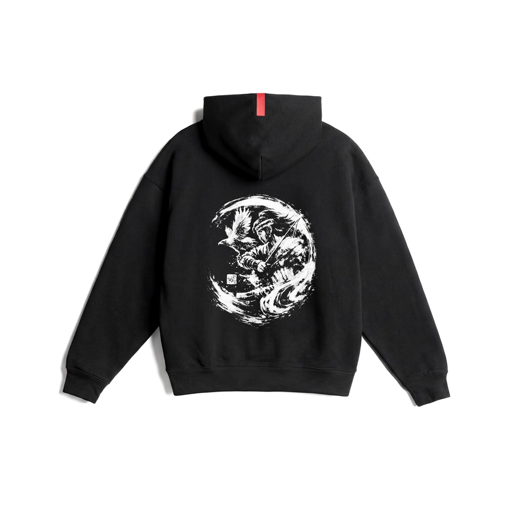 0874. Tech-Terry™ Zip Hoodie - Black "Warrior"