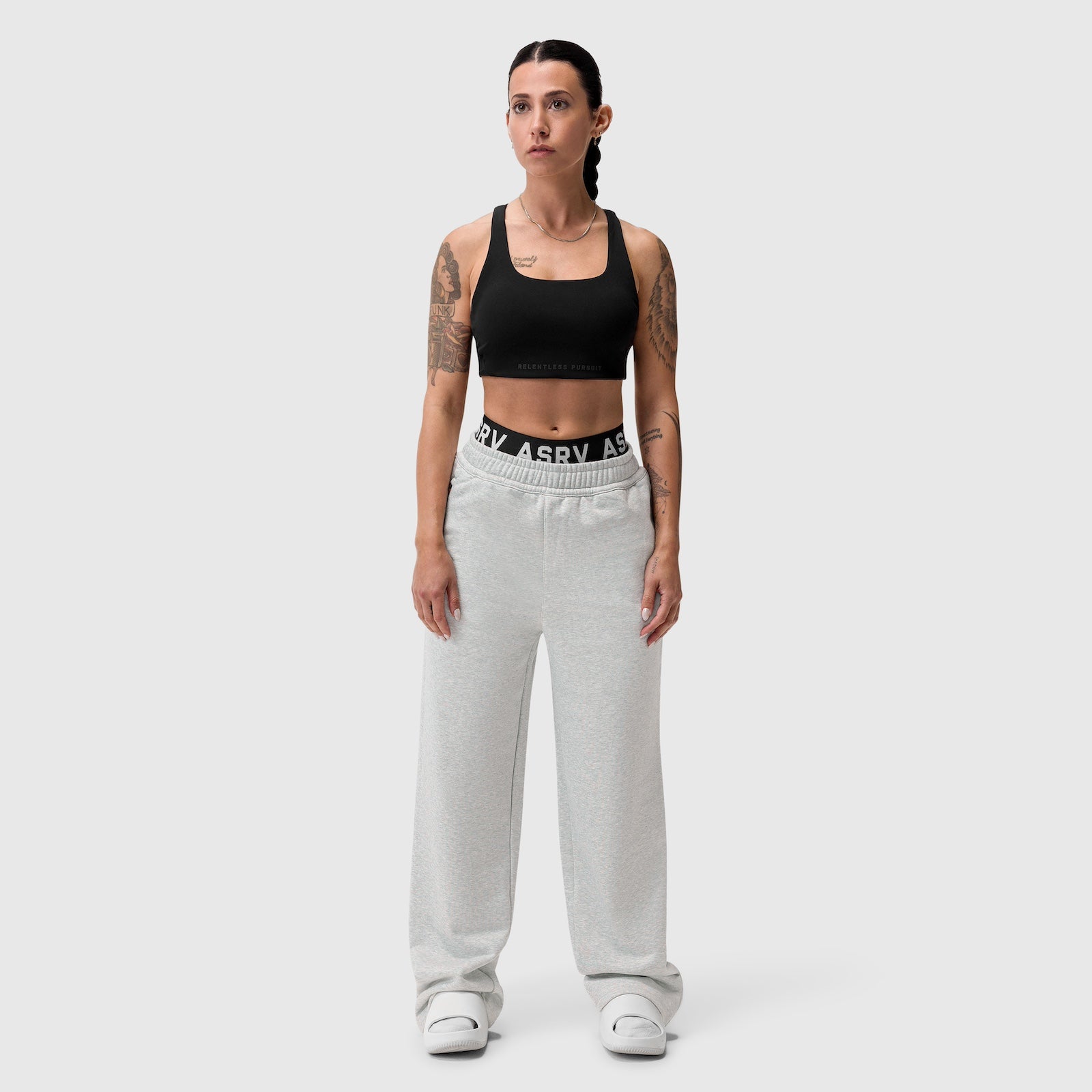 W034. Sorona® Terry Straight Leg Sweats - Heather Grey
