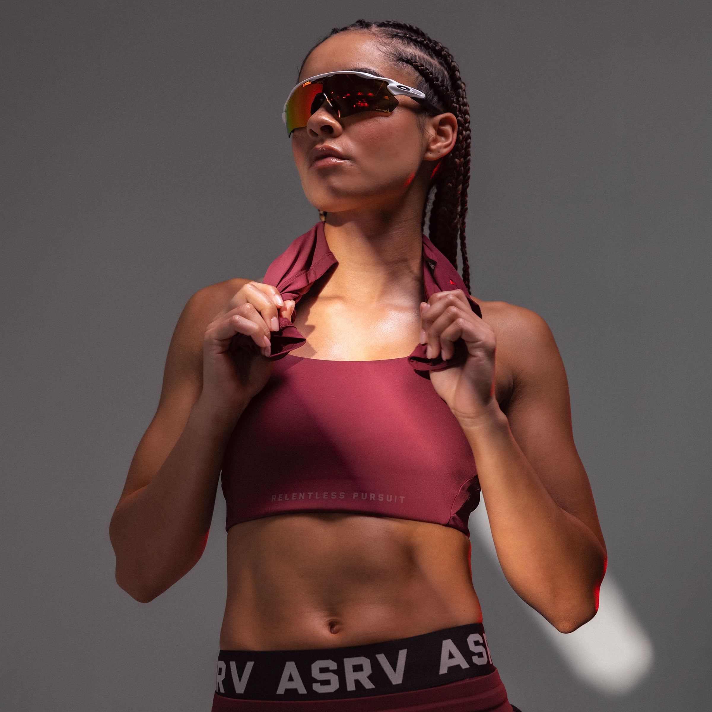 W039. LYCRA® Hybrid Sports Bra - Crimson