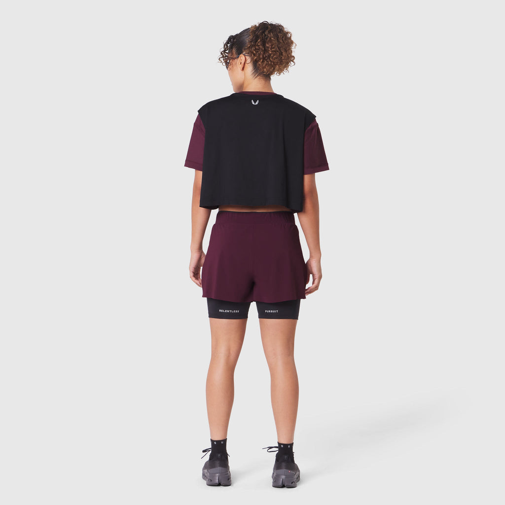 W082. SUPIMA® Ice-Skin™ Reversible Crop Tee - Merlot/Black