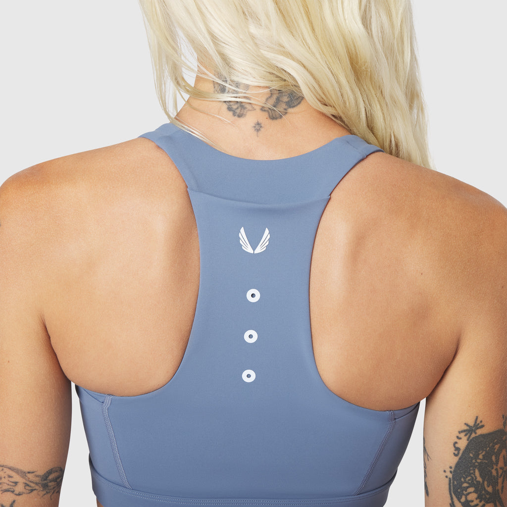 W096. LYCRA® ADAPTIV Racerback Sports Bra - Slate Blue