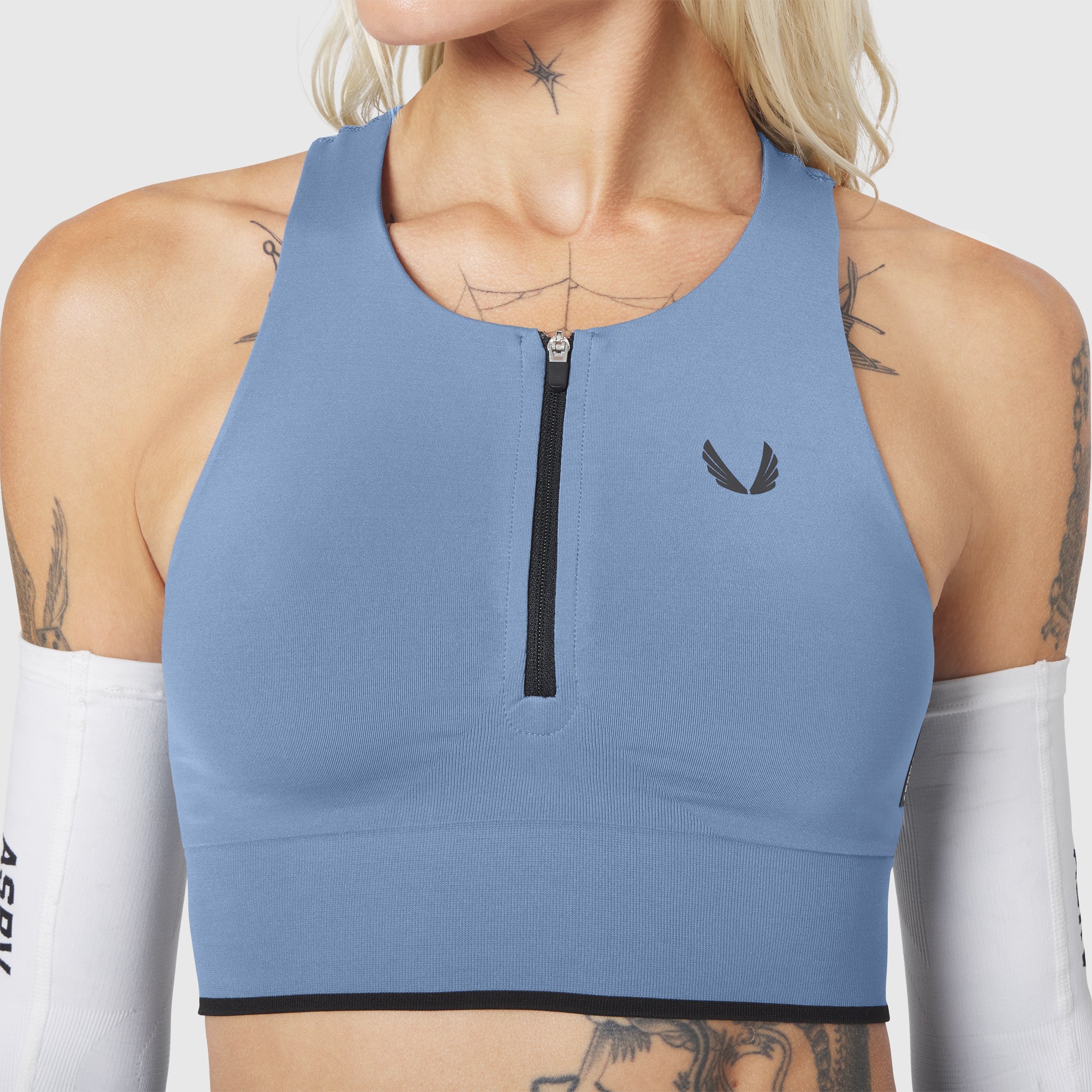 W097. LYCRA® ADAPTIV Seamless Zip Bra - Slate Blue
